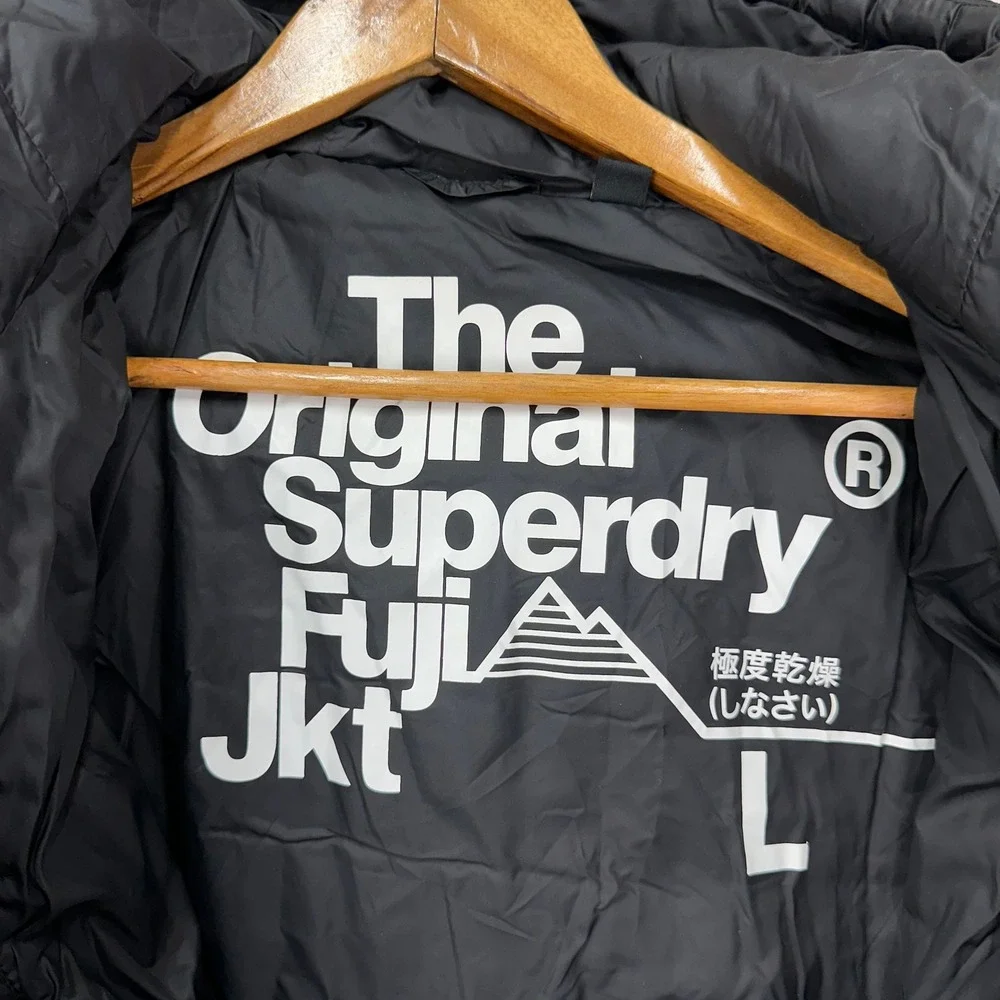 The Original Superdry Fuji JKT Womens Large Black Hooded Puffer Jacket Ski Japan